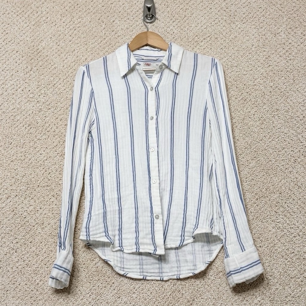 Faherty Dream Cotton Gauze Top 100% Organic Stripe Coastal Minimalist Women's M
